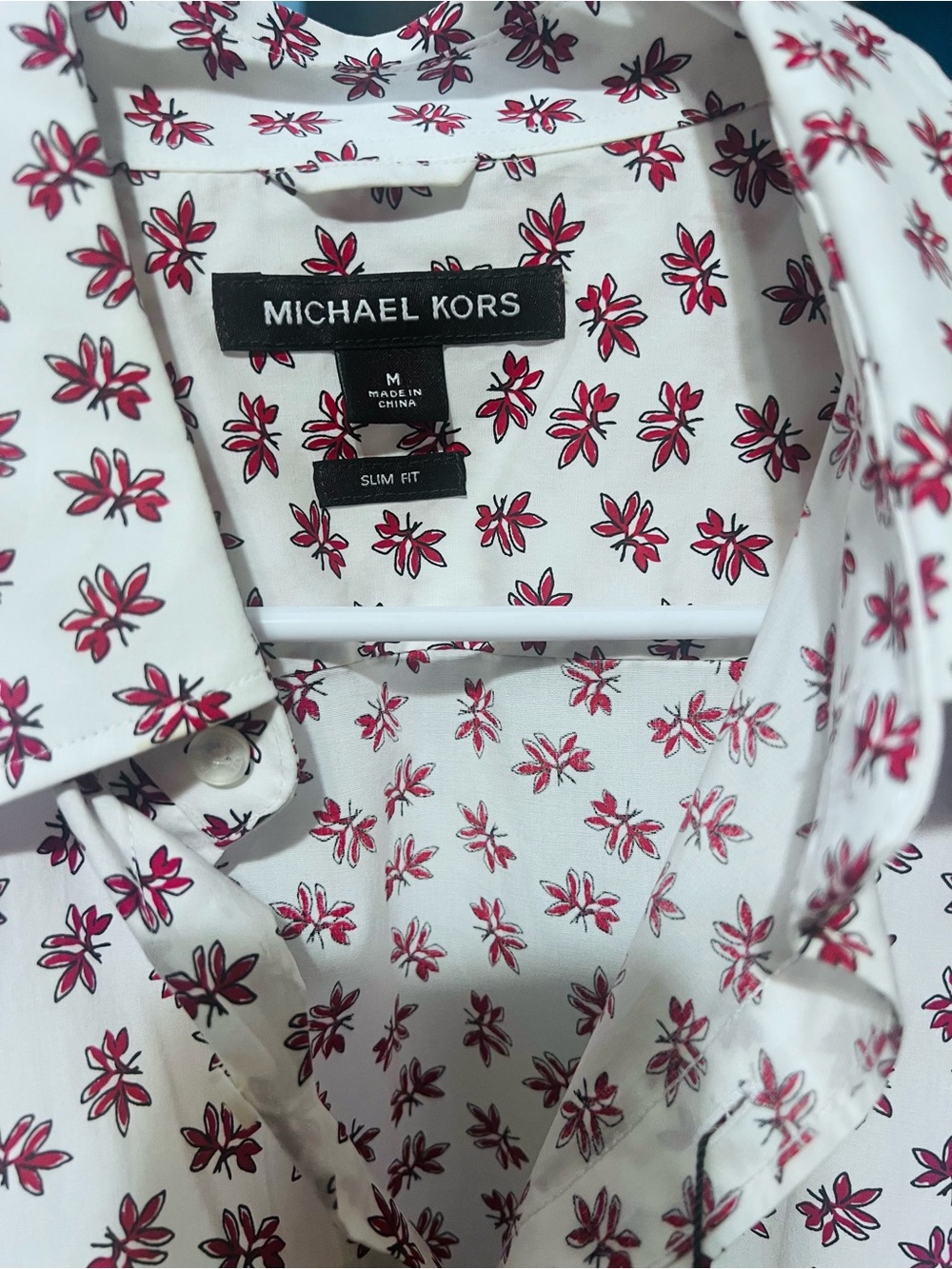 Michael Kors White Button-Down Shirt with Pink Floral Print